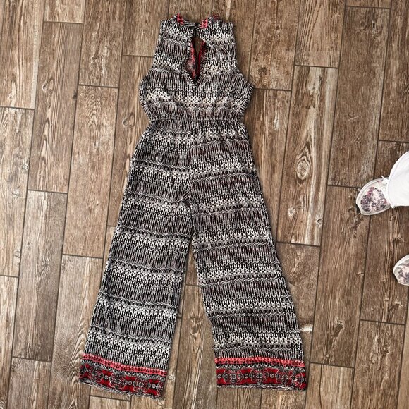 Angie Women Bohemian Wide Leg Jumpsuit Mock Neck Keyhole Detail Size S Artsy Vtg - Picture 7 of 7